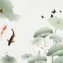 Papier peint panoramique aquarelle fleur de lotus et papillons