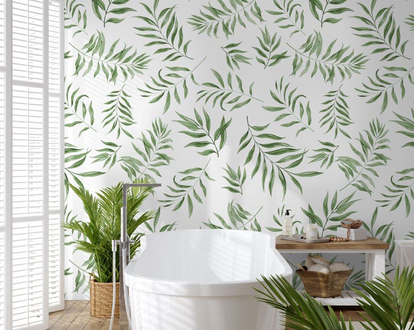 Watercolor Green Palm Leaf Pattern Wallpaper Mural
