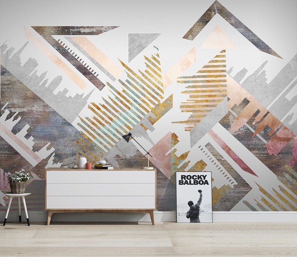 Watercolor Geometric City Wallpaper Mural - Peel and Stick