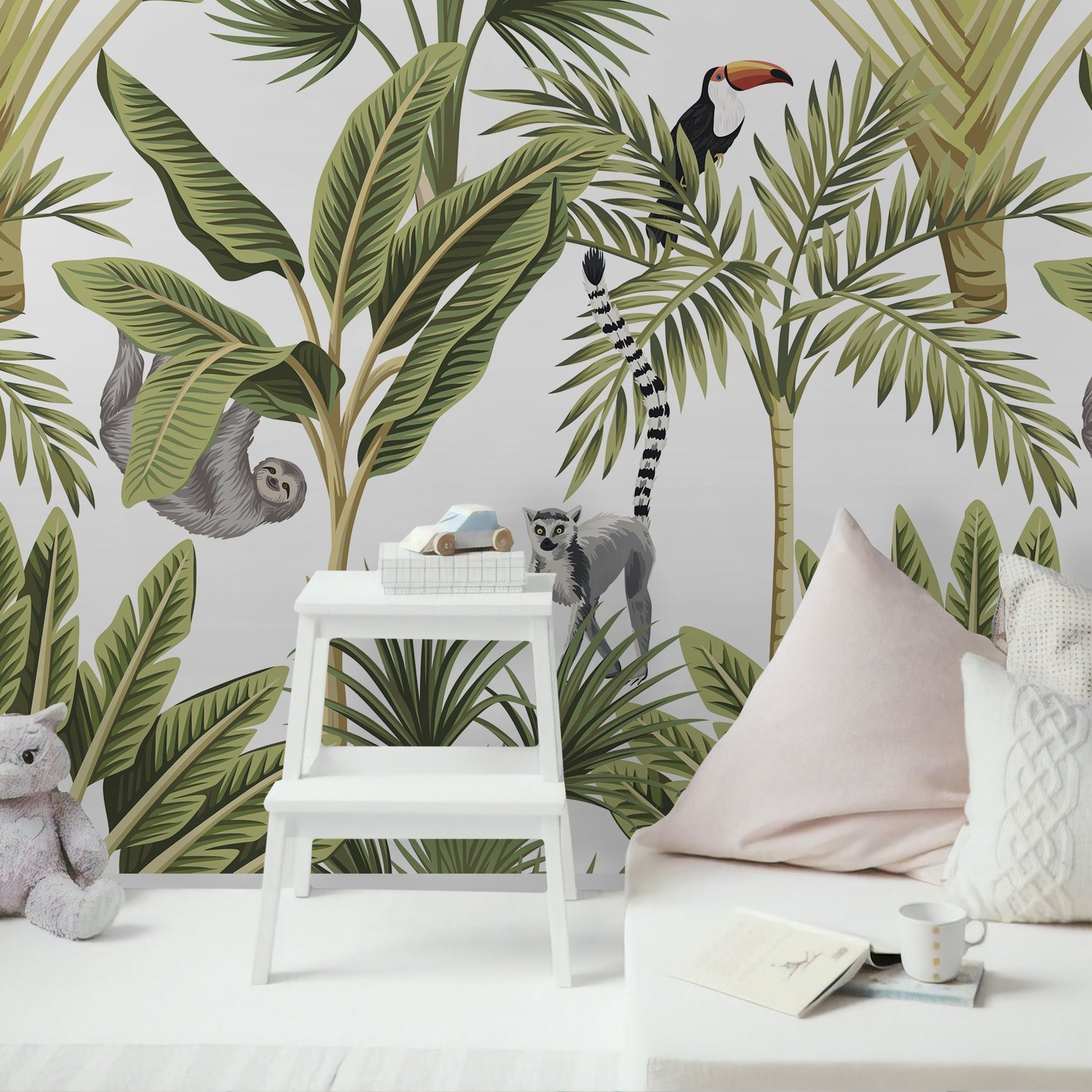 Banana Leaf with Toucan Koala Animals Wallpaper Mural - Peel and Stick