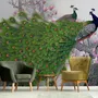 Elegant Peacock with Cherry Blossom Wallpaper Mural