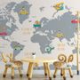 Kids World Map with Little Cars Wallpaper Mural