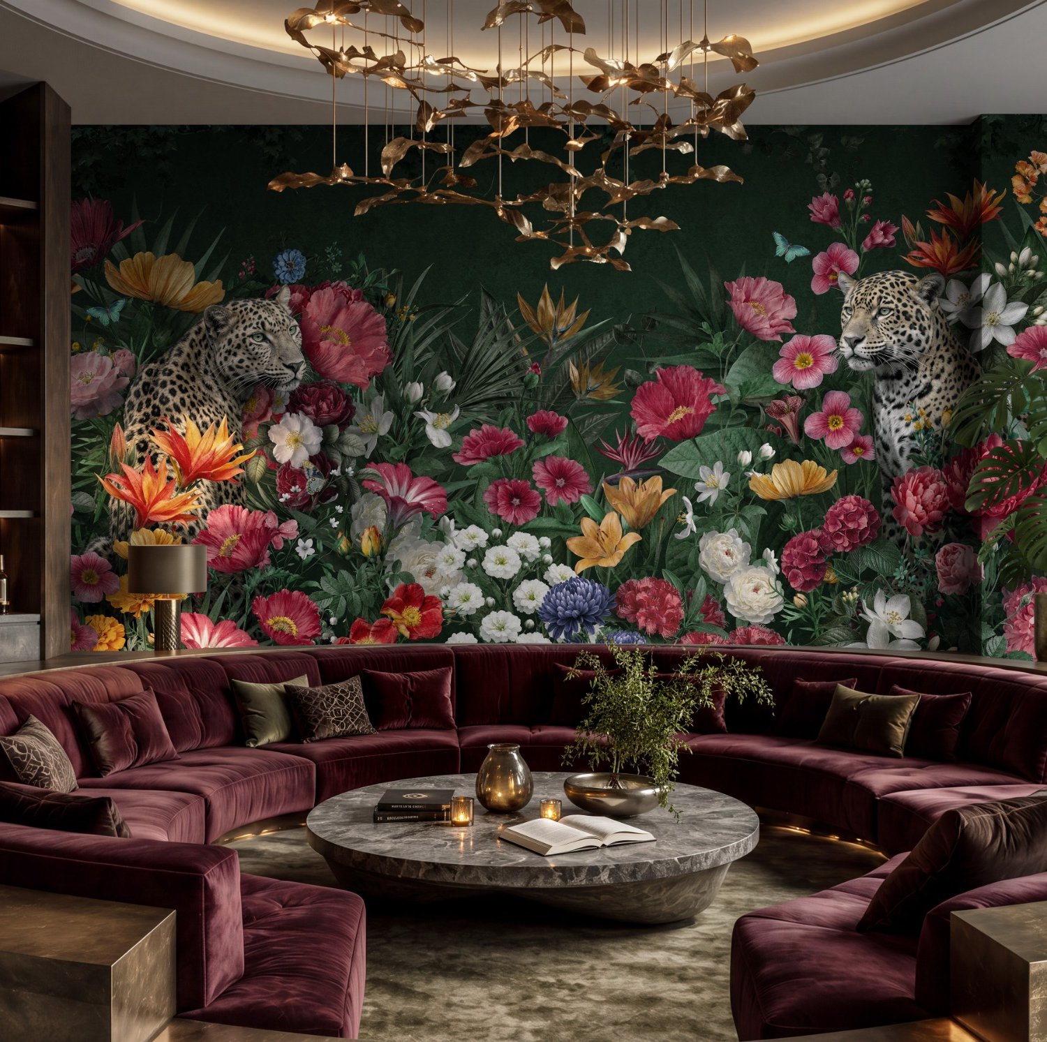 Elegant Tropical Botanical Floral and Leopard Wallpaper - Peel and Stick