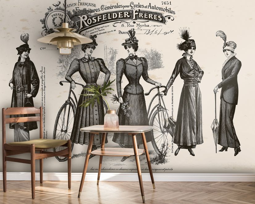 Retro French Clothing Art Wallpaper Mural