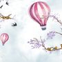 Kids Hot Air Balloon with Purple Blossom Wallpaper Mural
