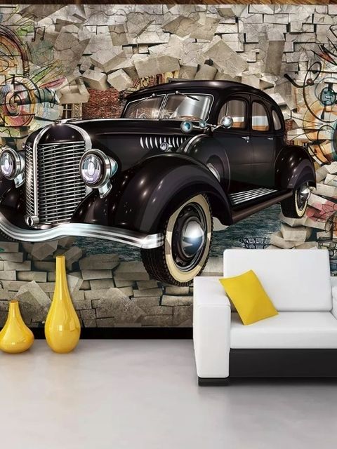 Retro-Klassiker Auto mit Graffiti Fototapete