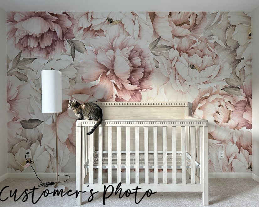 Nursery Pastel Peony Watercolor Floral For Girls Wallpaper Mural