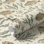 Watercolour fish wallpaper with sage seaweed, coral and starfish on a warm cream background