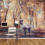 Aquarell-Wald und Elch Fototapete