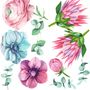 Watercolor Pink Protea with Ranunculus and Tulips Wall Decal Sticker