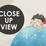 Cartoon-Dorf und kleines Kind auf dem fliegenden Wal Fototapete