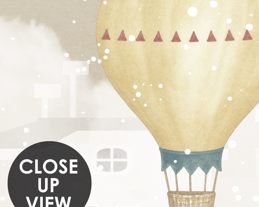 Kinderzimmer Fototapete Cartoon Winter und Kleiner Heißluftballon