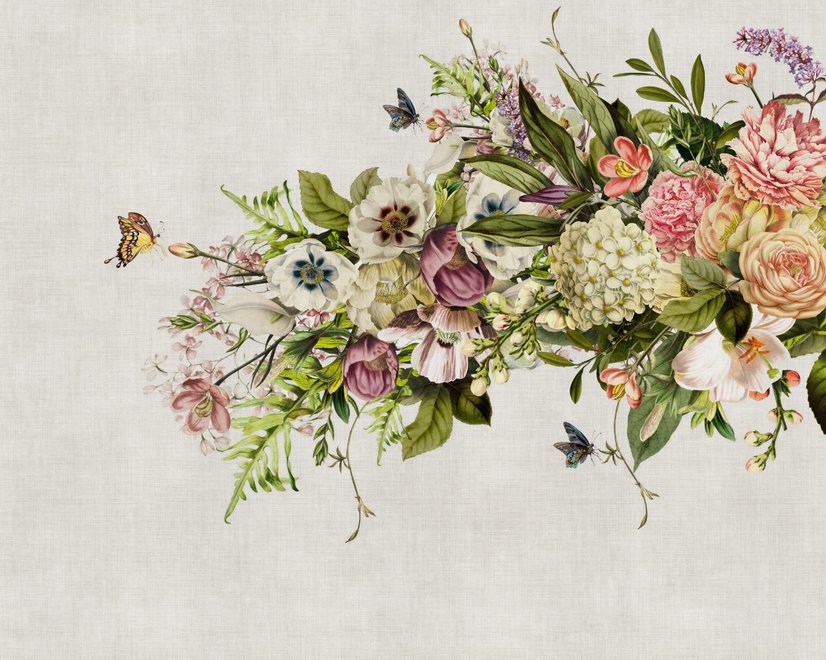 Papier peint panoramique floral hortensia vintage