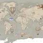 Kids Soft Brown Political World Map with Drawing Animals Wallpaper Mural
