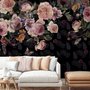 Papier peint panoramique vintage rose foncé fleurs