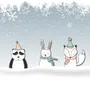 Cartoon-Fuchs und Panda Wintertiere Fototapete