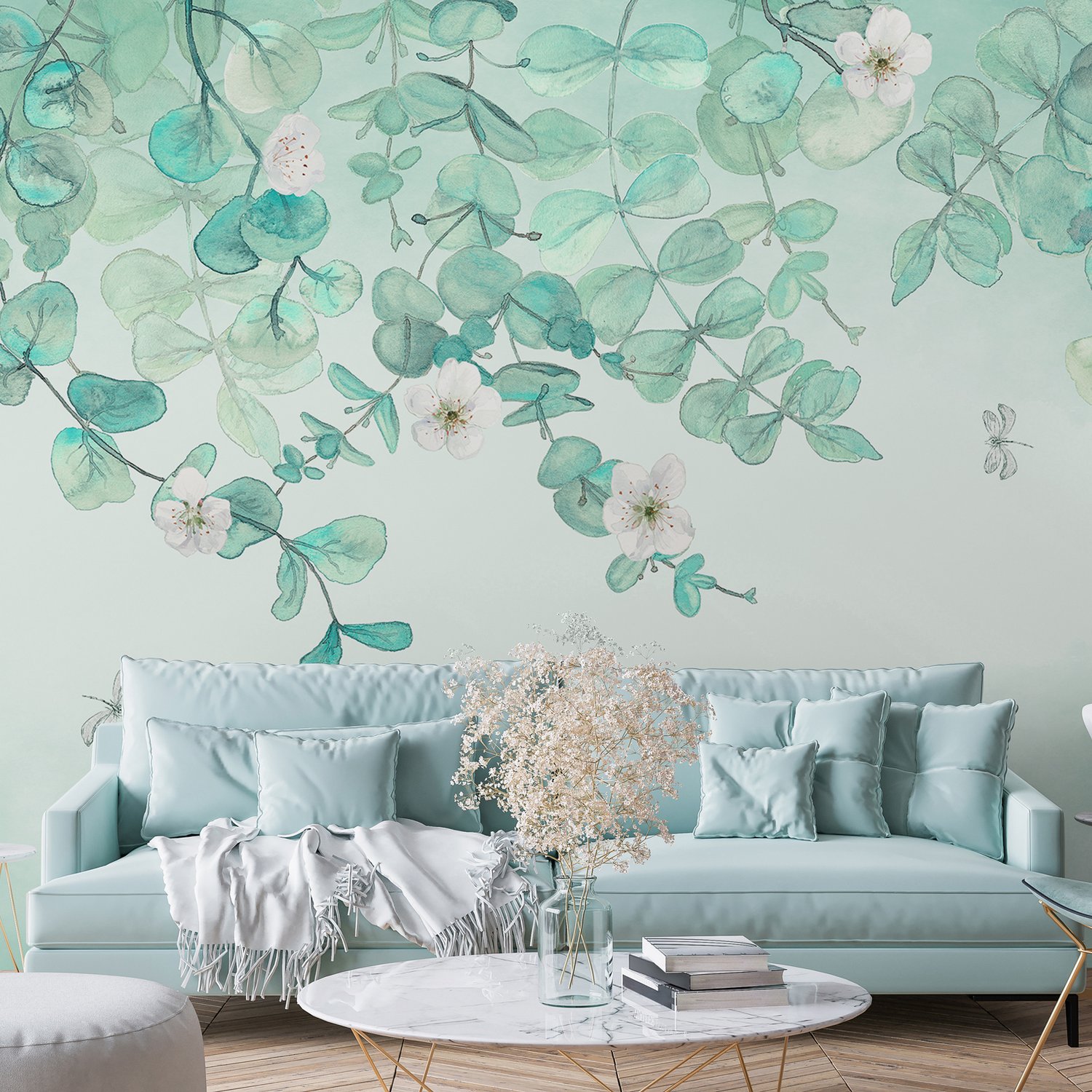 Plum Blossom with Leaves Wallpaper Mural - Peel and Stick