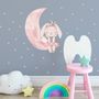 Kids Watercolor Cute Rabbit and Pink Moon with Little Stars Wall Decal Sticker