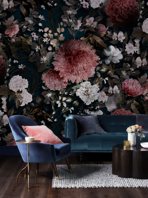 Vintage Dark Florals Wallpaper Mural
