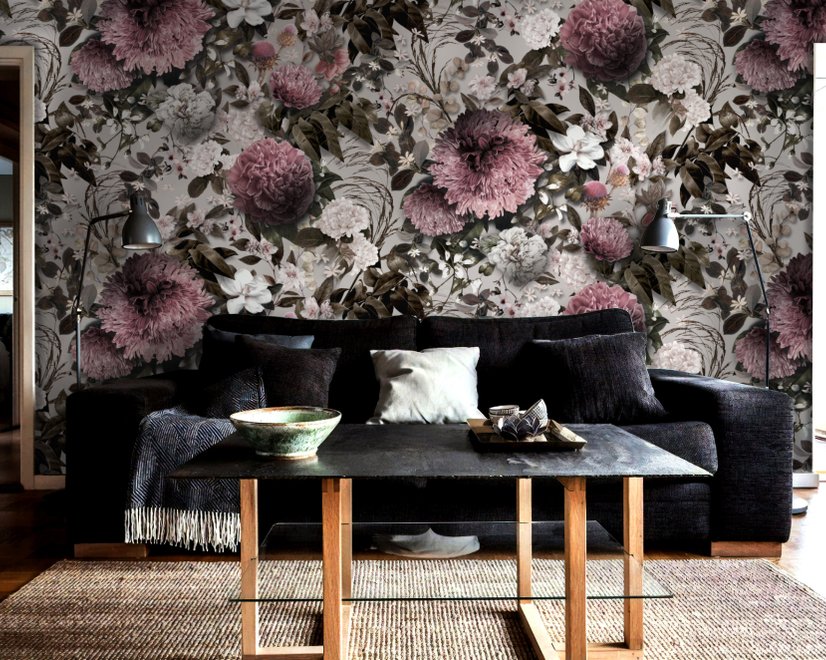 Vintage Floral with Pink Chrysanthemum Wallpaper Mural