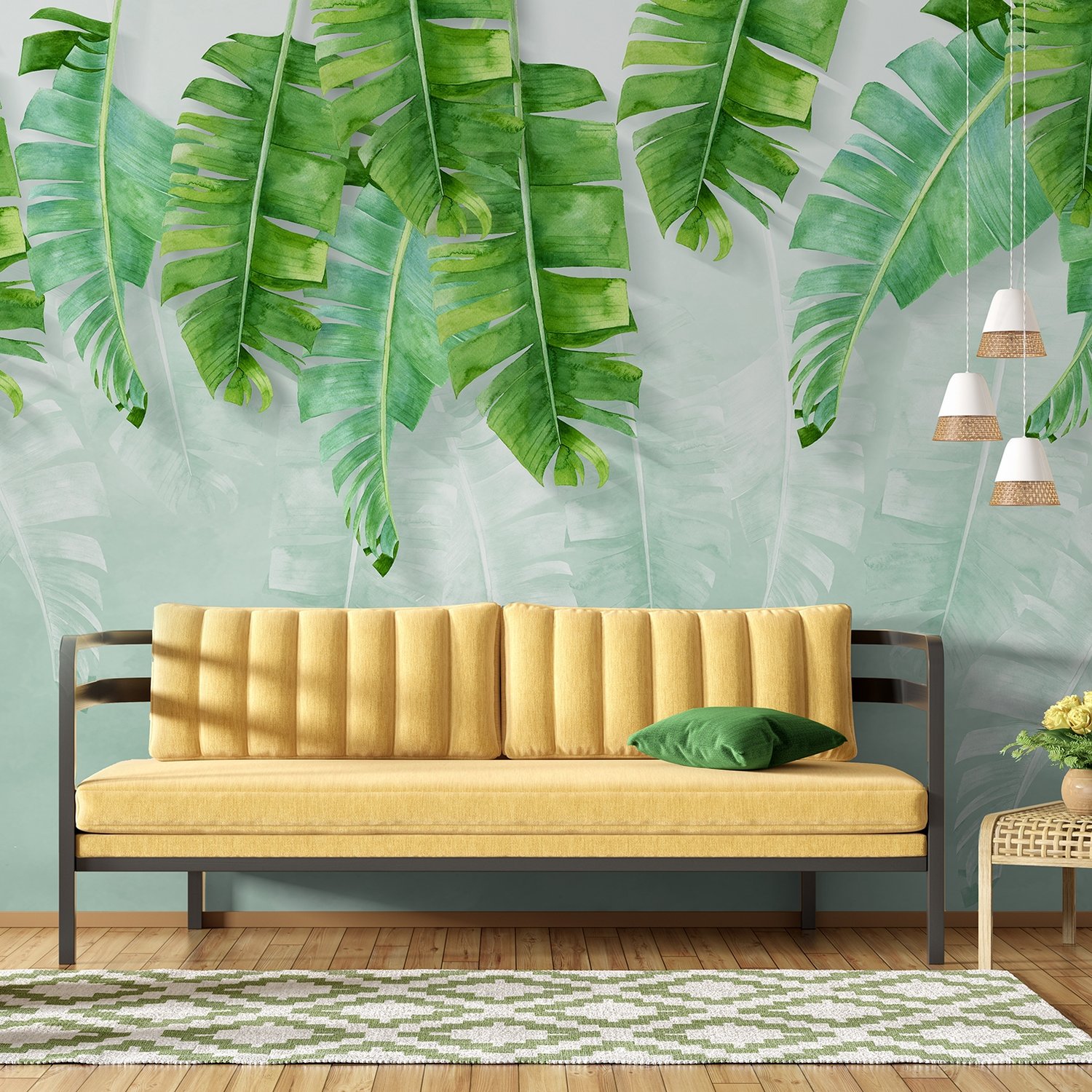 Tropical Leaves and Shading Leaf Wallpaper Mural - Peel and Stick