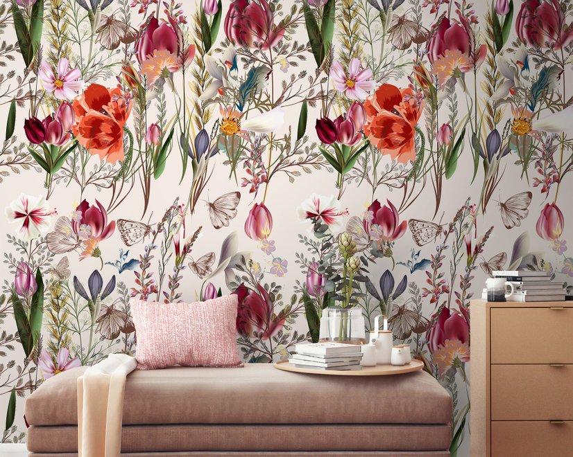 Spring Flowers Pattern Wallpaper Mural