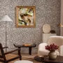 Greige botanical wallpaper with white watercolour flowers, buds, seed heads and acanthus leaves