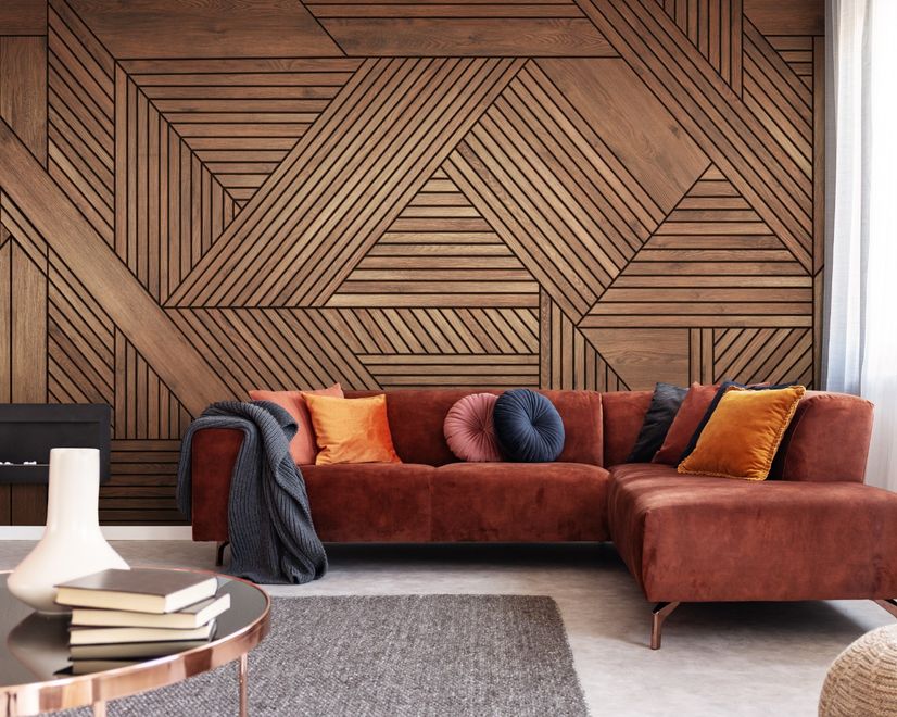 Geometric Wood Texture Effect Wallpaper Mural