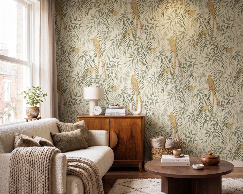 Watercolor Tropical Bird Garden Wallpaper Mural