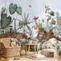 Kids Watercolor Forest with Leopard Wild Animals Wallpaper Mural