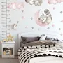 Nursery Cute Raccun and Watercolor Pink Gray Stars Wall Decal Sticker