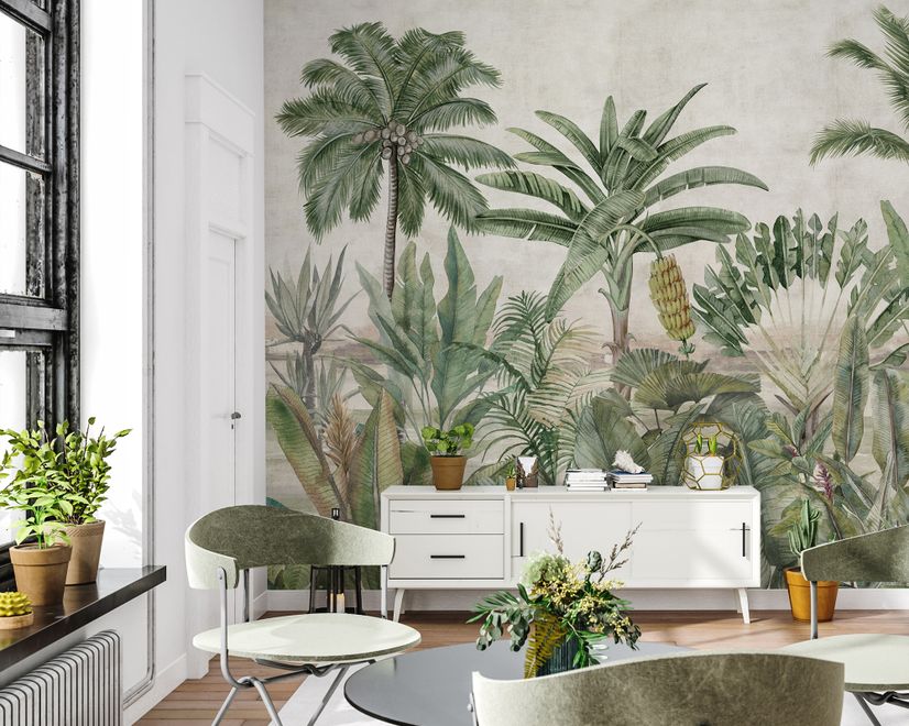 Watercolor Vintage Tropical Forest Wallpaper Mural