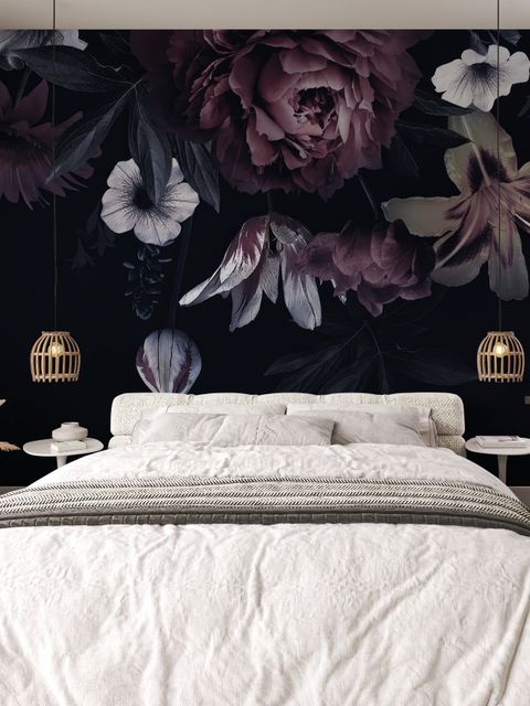 Papier peint floral sombre pivoine cramoisie