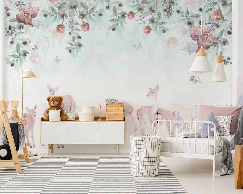 Papier peint cerfs dans le jardin floral