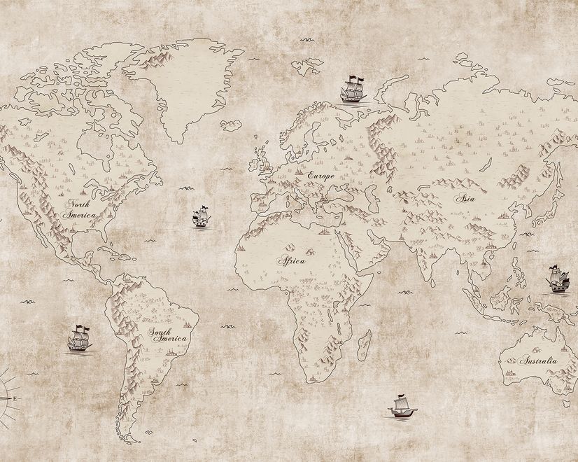 Vintage Old Parchment World Map Wallpaper Mural