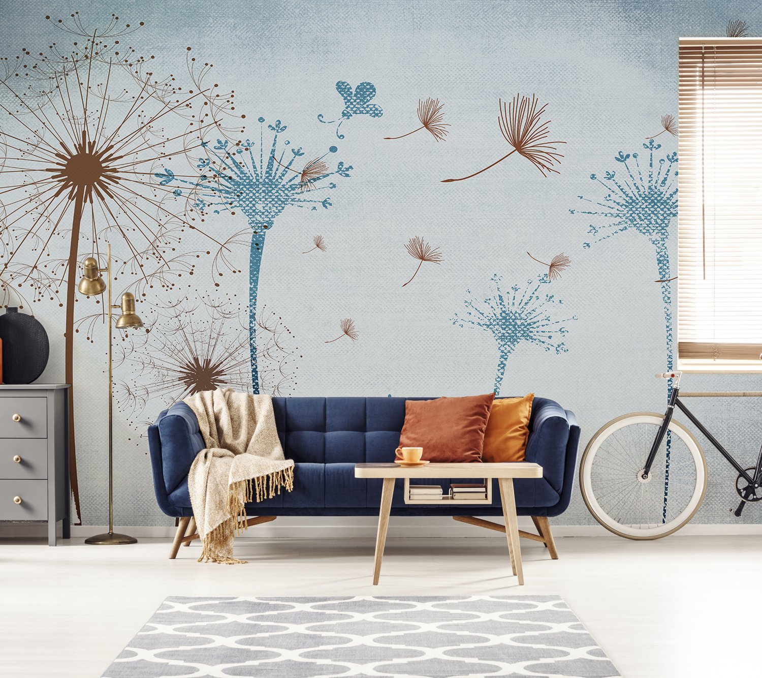 Vintage Dandelion Floral Wallpaper Mural - Peel and Stick