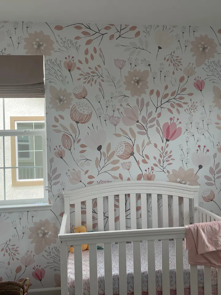Kids Soft Light Pink / Blue Wildflowers Floral Pattern Wallpaper Mural