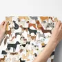 Zoomie kids wallpaper with painted dog breeds in tan, brown, black and grey on white