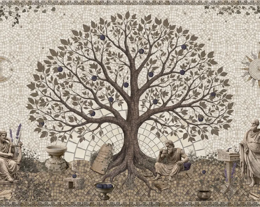 Ancient Roman Garden Tree With Mosaic Art Wallpaper Mural 