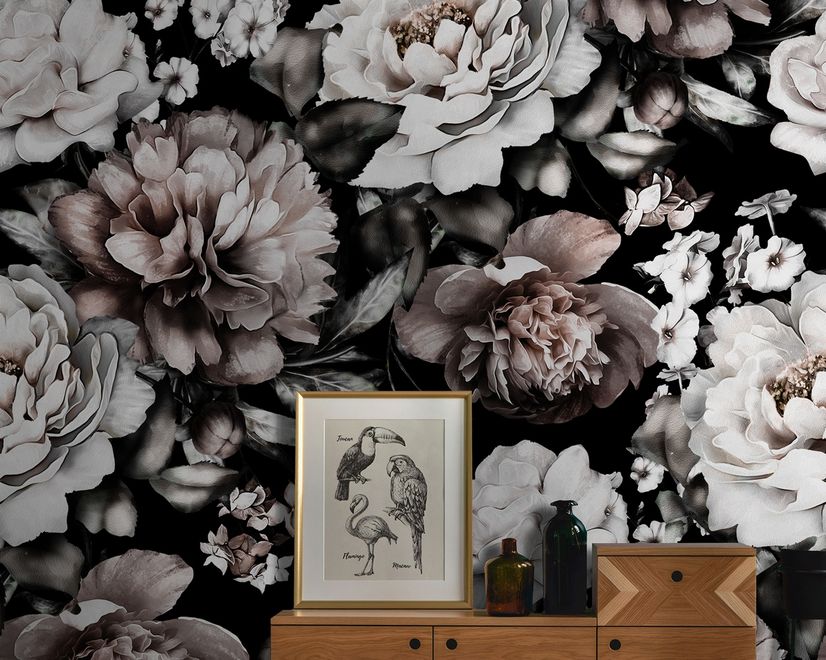 Vintage Dark Large Peony Flower Wallpaper Mural