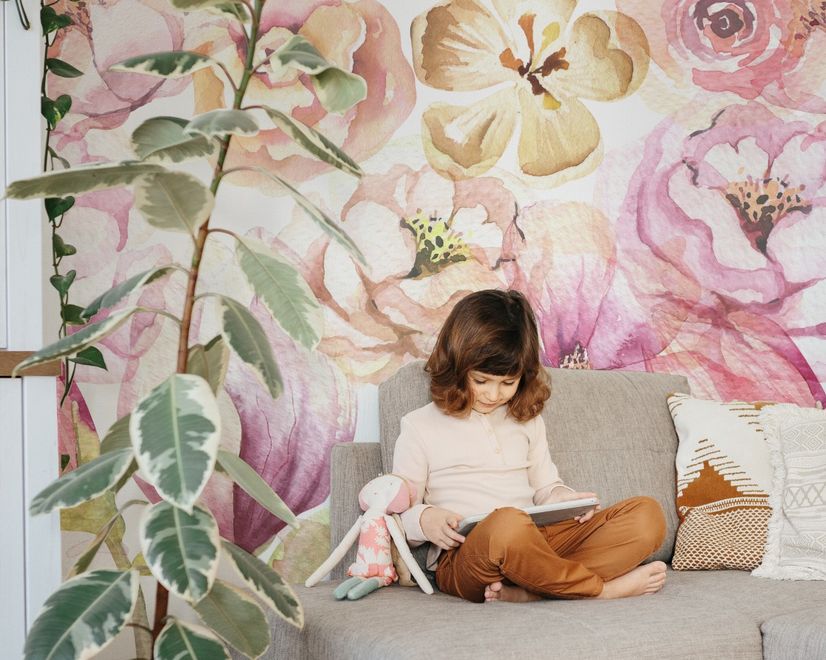 Pink Peony Floral Bouqet Pattern Wallpaper Mural
