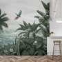 Papier peint forêt tropicale brumeuse lac