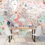 Pink Political World Map with Animals Wallpaper Mural
