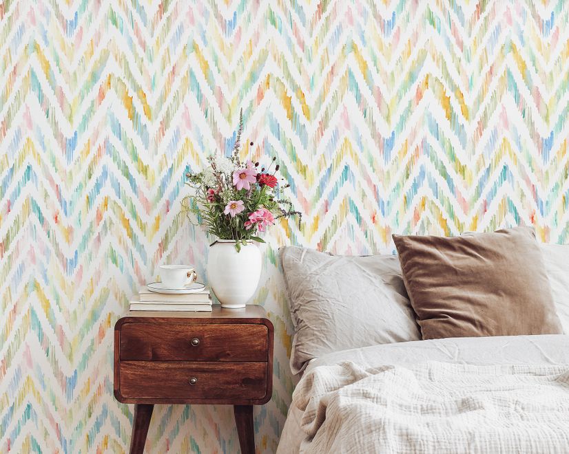 Fototapete Aquarell-Multicolor-Chevron-Ikat-Design