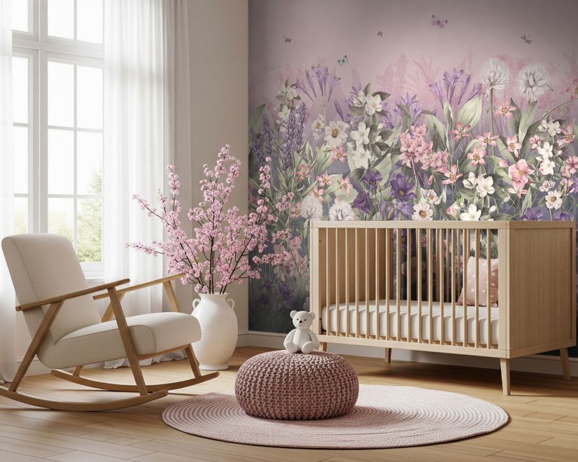 Soft Blooming Floral Meadow  Kids Wallpaper
