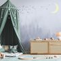 Monochrome Night Forest and Birds Wallpaper Mural
