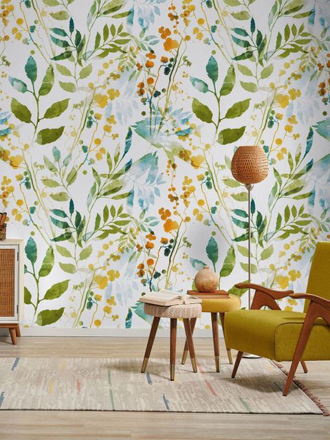 Papier peint feuilles plantes aquarelle colorée