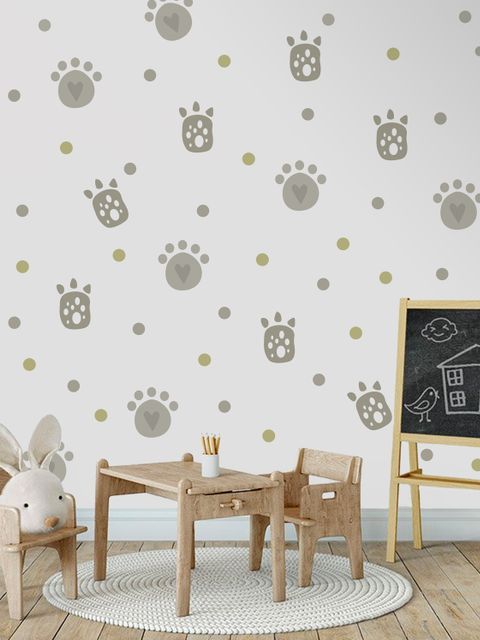Stickers muraux pattes de chat gris avec pois pour enfants