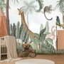 Kids Nursery Pink Flamingo and Cute Giraffe Safari Animals Wallpaper Mural