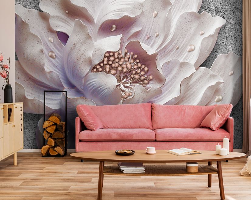 Elegant 3D Floral Pearl Wallpaper Mural